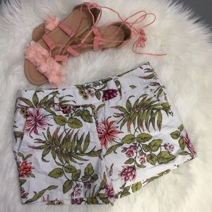 LOFT White Floral Cotton Blend Shorts